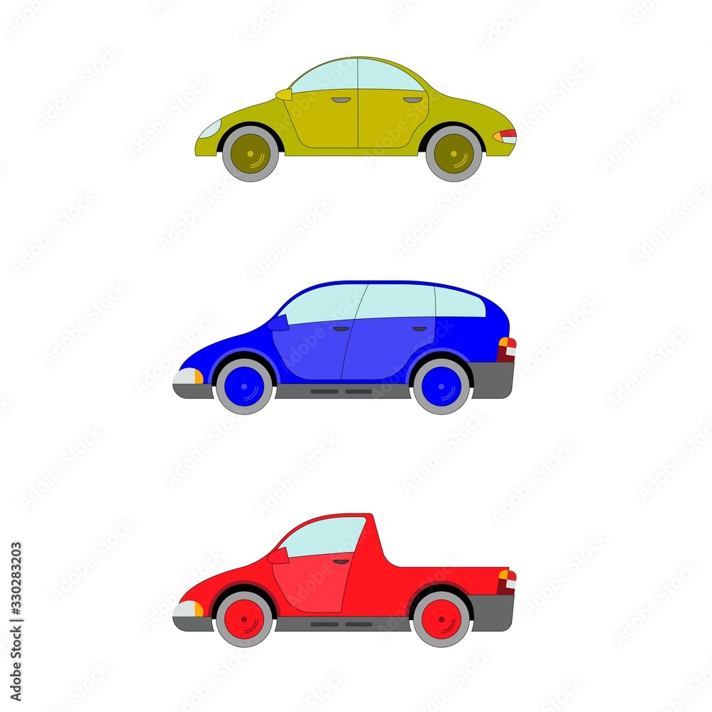 Cars isolated on white background, vector illustration.