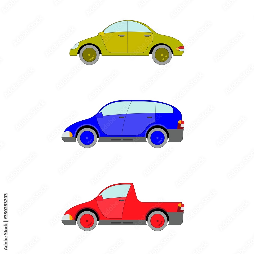 Cars isolated on white background, vector illustration. Cars isolated on white background, vector illustration.