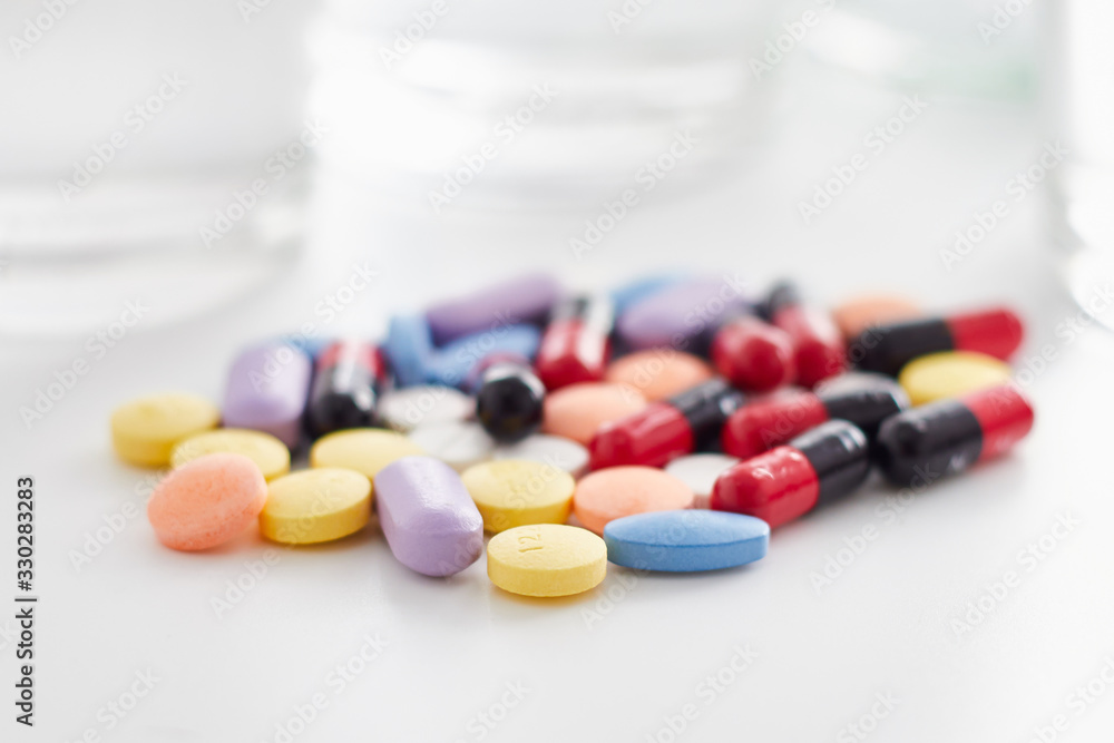 medical pills on blur background. . medical pills on blur background. .