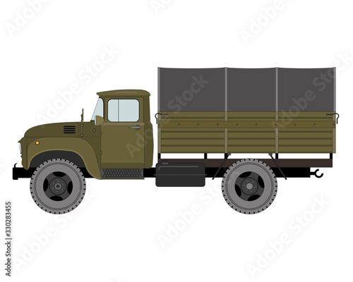 Army truck, illustration isolated, on white background