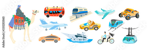 set of hand drawing flat style transport - various means of transportation,