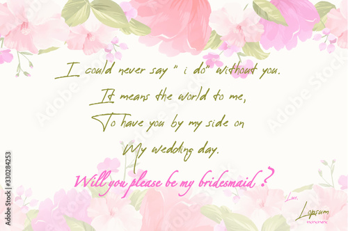 bridesmaid wedding invitation with floral background with flowers