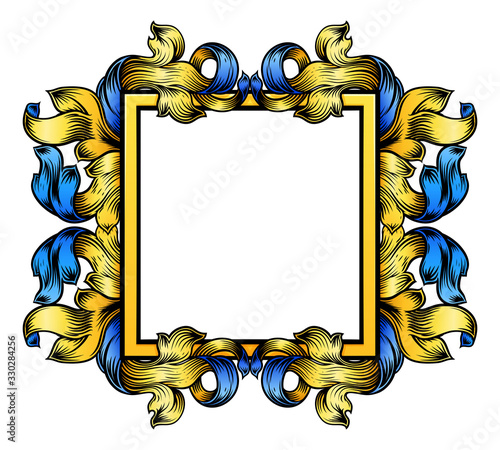 A crest banner border scroll heraldic coat of arms woodcut frame