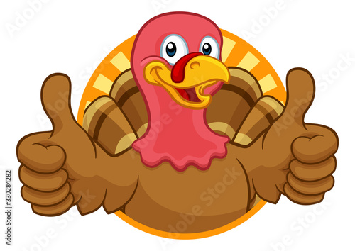 Turkey Thanksgiving or Christmas bird animal cartoon character giving a thumbs up