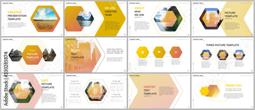 Minimal presentations design, portfolio vector templates with hexagonal design background, hexagon style pattern. Multipurpose template for presentation slide, flyer leaflet, brochure cover, report.
