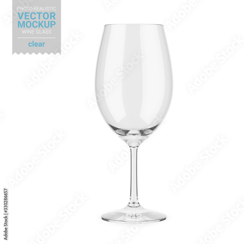Empty clear wine glass template. Vector mockup.