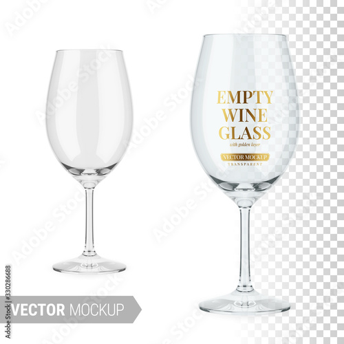 Empty clear wine glass template. Vector mockup.