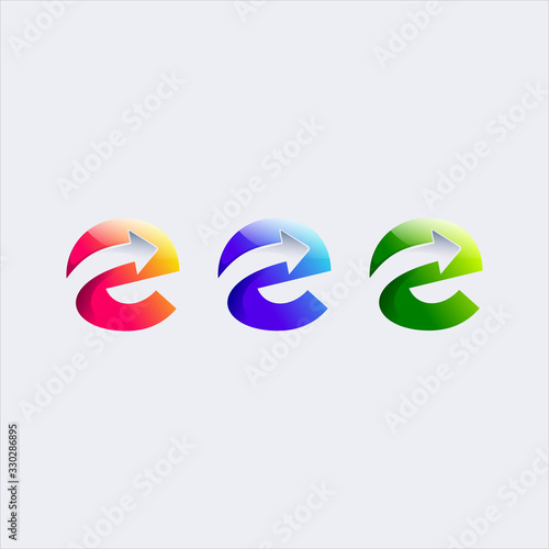 set of letter e initial arrow forward next logo design template