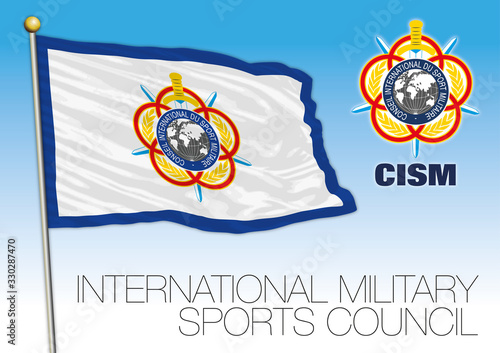 International Military Sports Council flag and symbol, CISM, international organization, vector illustration