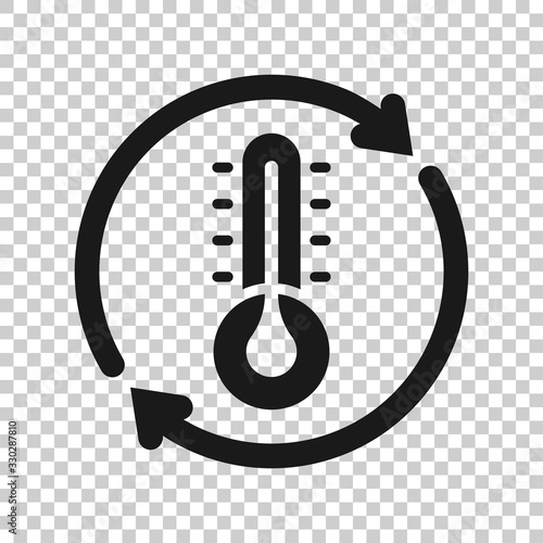 Thermometer climate control icon in flat style. Meteorology balance vector illustration on white isolated background. Hot, cold temperature business concept.