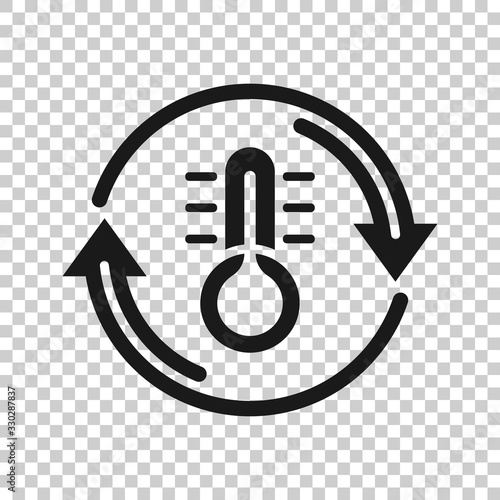 Thermometer climate control icon in flat style. Meteorology balance vector illustration on white isolated background. Hot, cold temperature business concept.