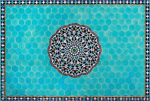 Ornamental ceramic mosaic tile in a mosque, Iran photo