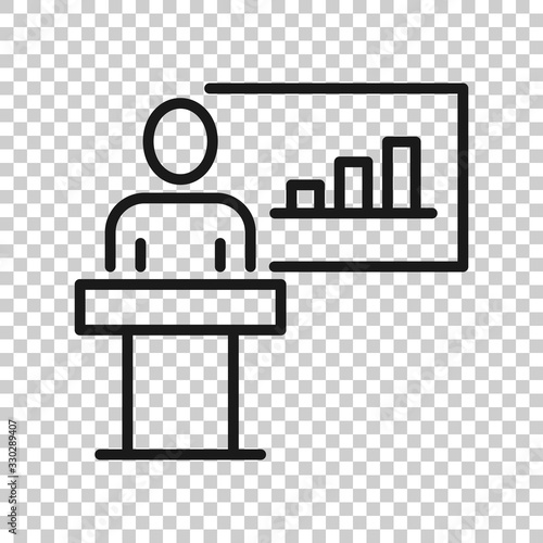 People on podium icon in flat style. Speaker vector illustration on white isolated background. Audience orator business concept.