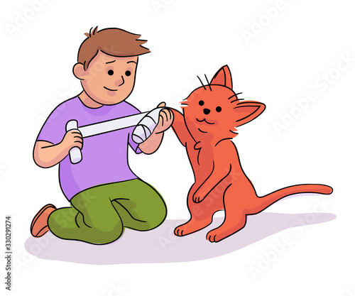 Vector characters boy veterinary and pets