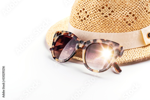 Sun protection accessories on white