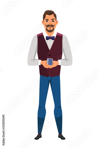 Vector character man casino dealer holds cards