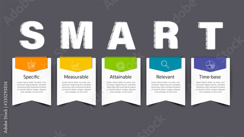Infographic design template with SMART concept. cab be used for presentation, banner, graphic and diagram.Infographic business with 5 option, parts, step for process. Abstract template.