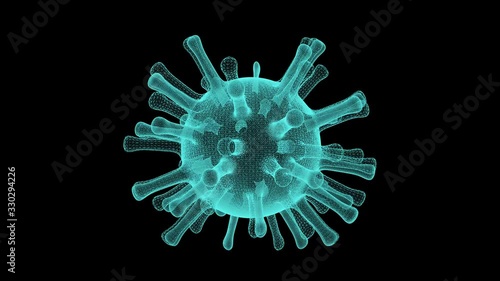 Hologram futuristic Bacterium Virus cell in human body. Corona virus or other dangerous cell swimming inside organism. Cancer cells. 3D render of micro virus. photo