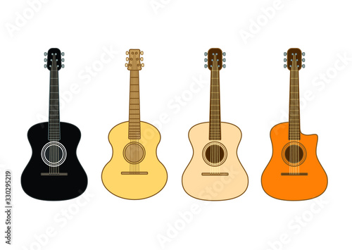 Varieties of acoustic guitars. Vector image of a guitar.