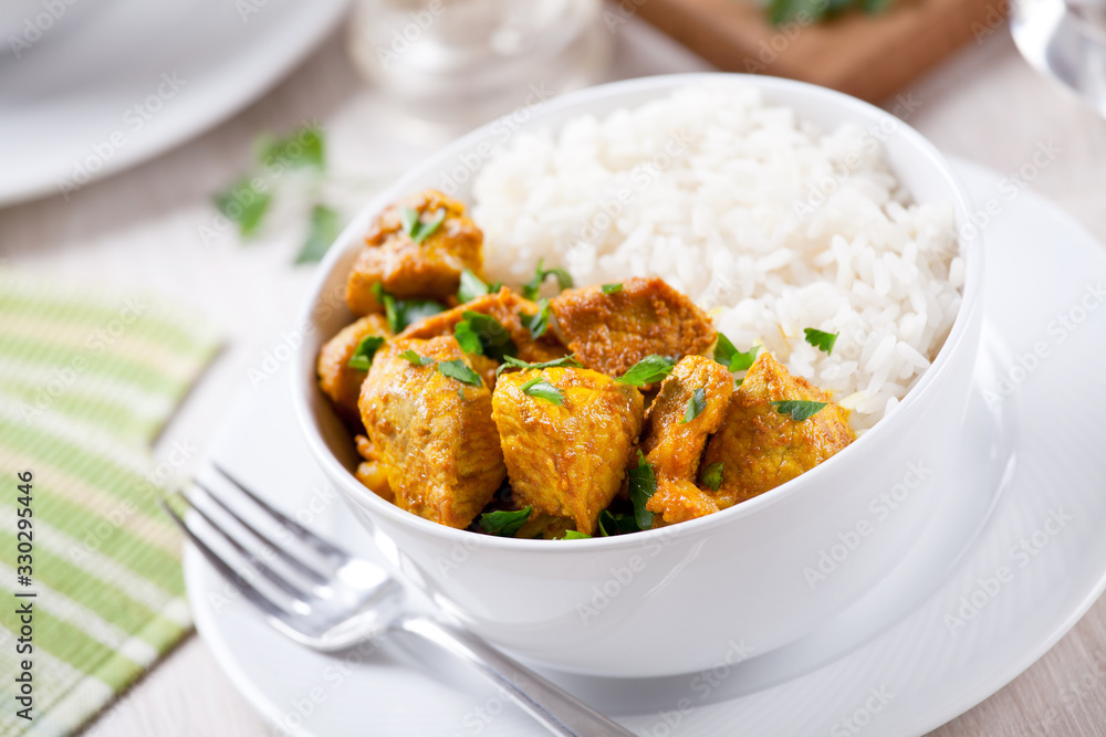 Bowl Of Homemade Pork Curry With Rice Bowl Of Homemade Pork Curry With Rice