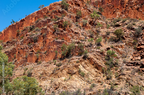 Alice Springs Australia, view of the hillside at Glen Helen Gorge in the West MacDonnell Ranges