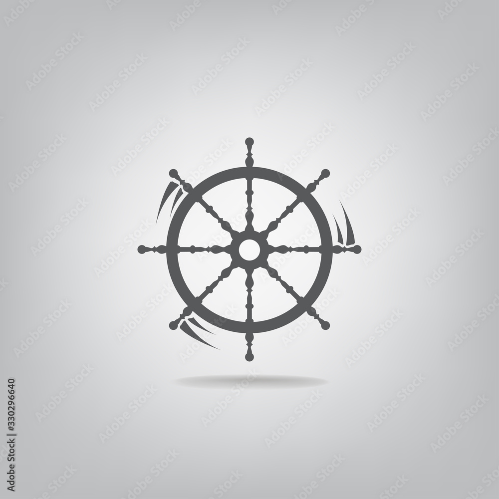 Obraz premium Ship wheel vector icon. Ship's steering wheel simple design.