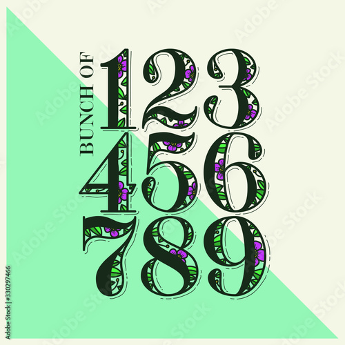 Bunch of Old Vintage Numbers with Colorful Floral Pattern (ID: 330297466)