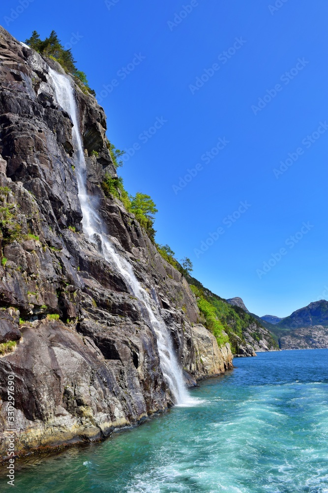 Waterfall , Pulpit Rock , Preikestolen , Norway Fjords , 