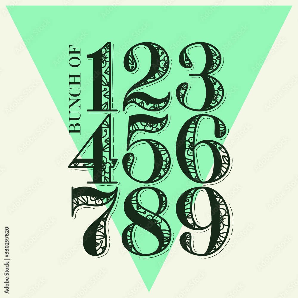 Bunch of Old Vintage Numbers with Floral Pattern Stock Vector | Adobe Stock