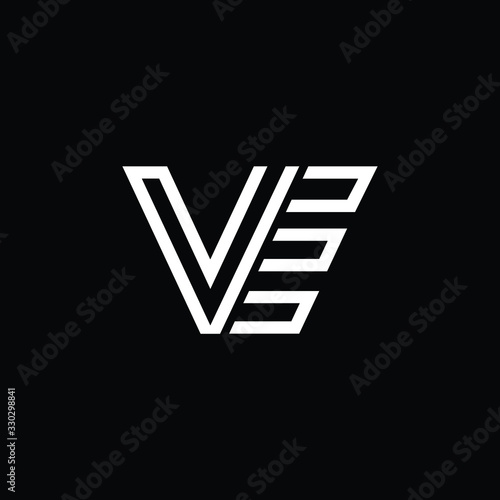  Minimal elegant monogram art logo. Outstanding professional trendy awesome artistic VE EV initial based Alphabet icon logo. Premium Business logo White color on black background