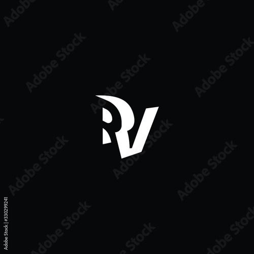  Minimal elegant monogram art logo. Outstanding professional trendy awesome artistic RV VR initial based Alphabet icon logo. Premium Business logo White color on black background