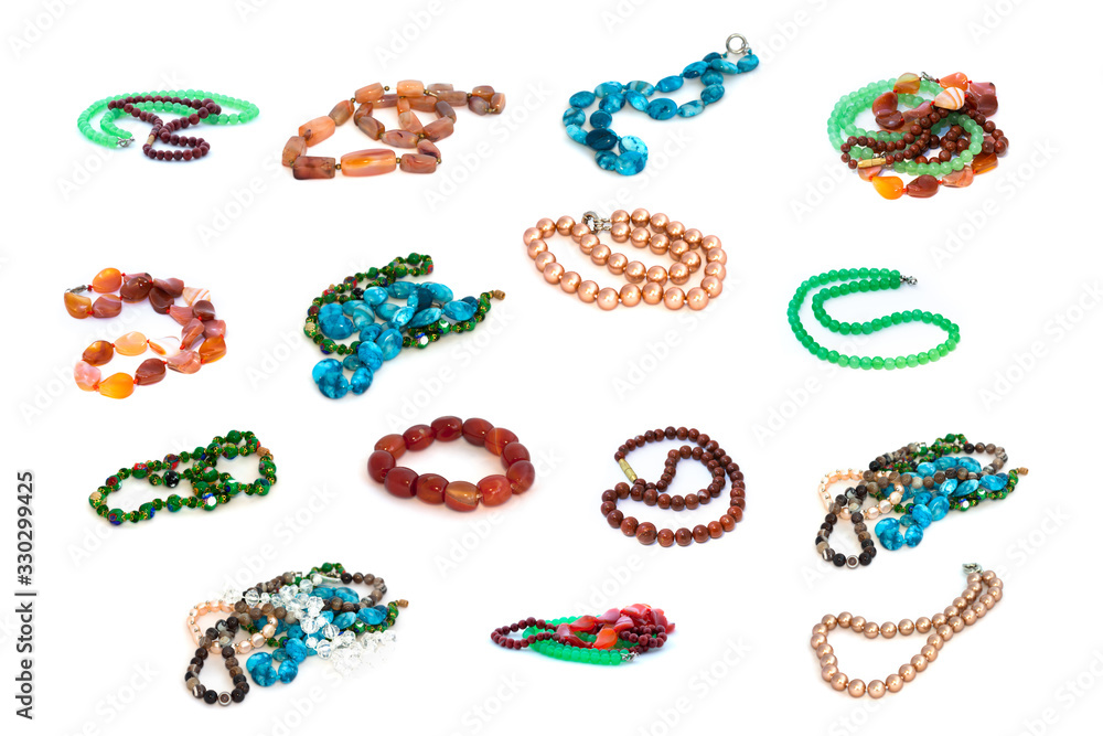 Beautiful beads collection on white background. Full size. Beautiful beads collection on white background. Full size.