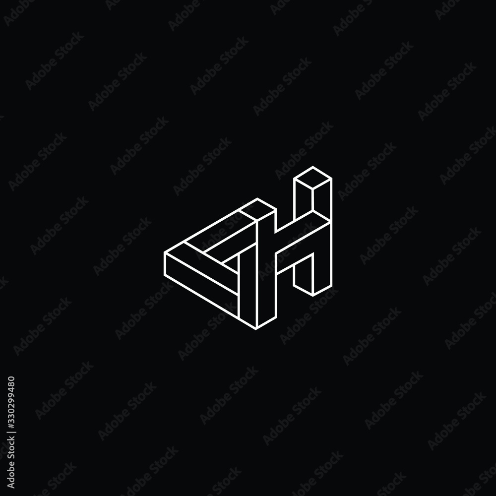  Minimal elegant monogram art logo. Outstanding professional trendy awesome artistic DH HD initial based Alphabet icon logo. Premium Business logo White color on black background