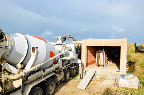 concrete truck and pump on site