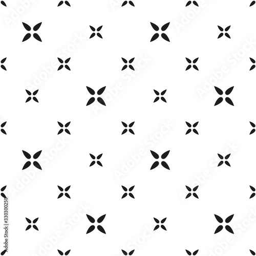 Abstract geometric diagonal seamless pattern. Black minimalistic vector flowers with four petals on white background. Simple vector illustration. Polka dot design for printing on textile, fabric © Irin Fierce