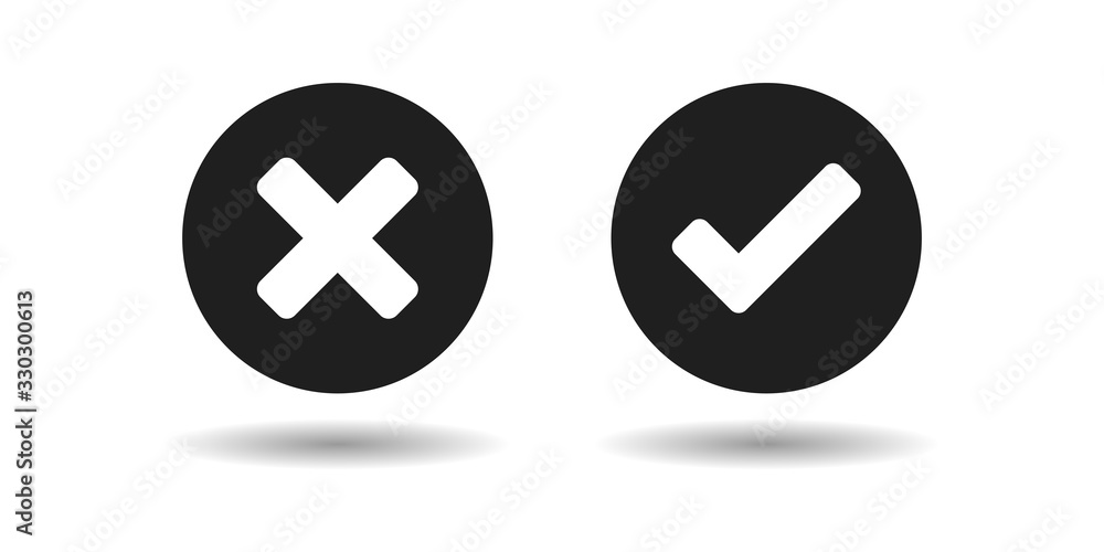 Validation buttons, tick and cross on buttons. Vector Illustration. Validation buttons, tick and cross on buttons. Vector Illustration.