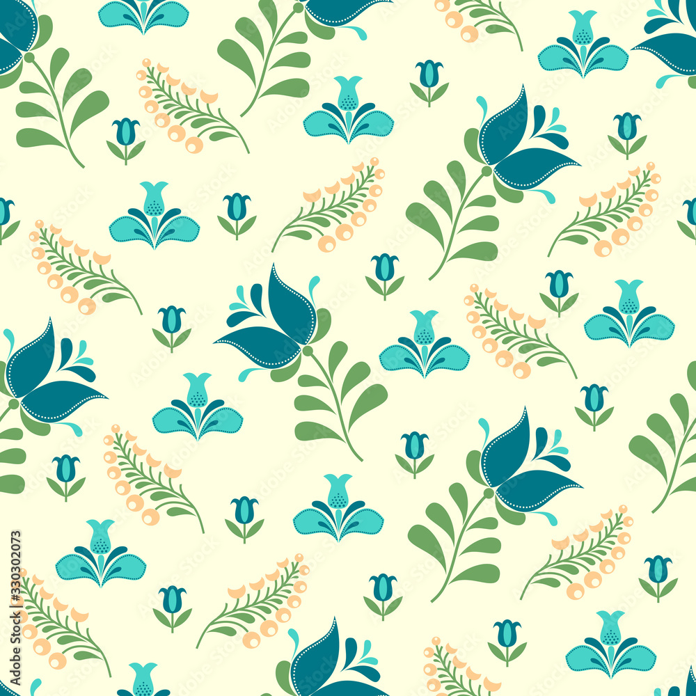 Folk seamless pattern with flowers. Floral ornament. Endless texture.