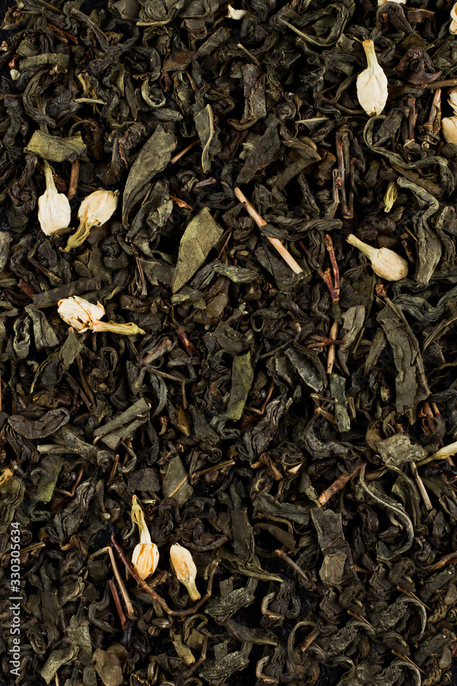 Natural texture: macro shot of green tea with flowers Natural texture: macro shot of green tea with flowers