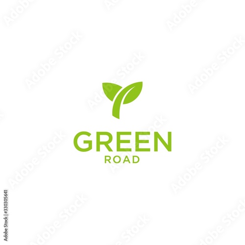 Green Leaf eco organic Logo design vector template, leaf logo designs formed road