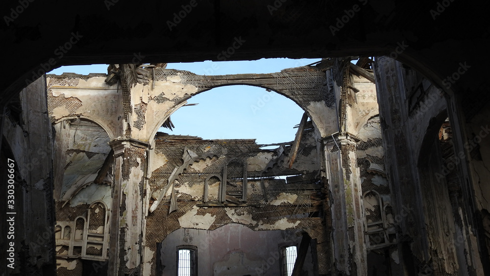 Interior of a ruined orthodox church