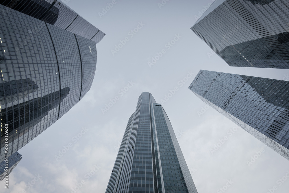 Moscow City skyscrapers buildings bottom view