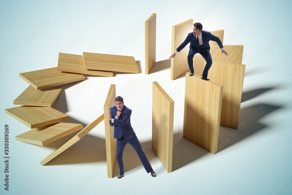 Domino effect and competition concept Domino effect and competition concept
