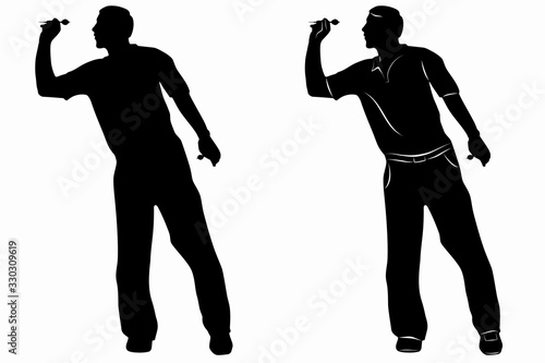 silhouette of a darts player, vector drawing
