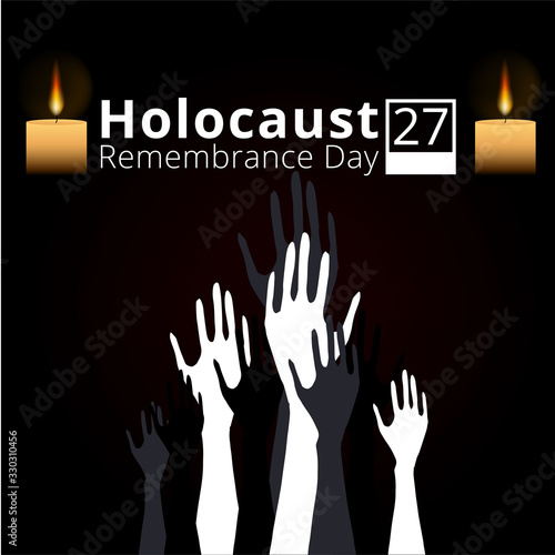 Jewish star with barbed wire and candles, International Holocaust Remembrance Day poster, January 27. World War II Remembrance Day.Yellow Star of David