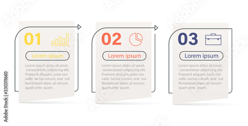 Infographic elements, timeline of progressive business development with icons and 3 steps options. Business process, thin line.
