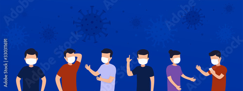 Group of people in protective masks against infectious flu diseases are worried about the virus. Healthcare concept, prevention and hygiene.