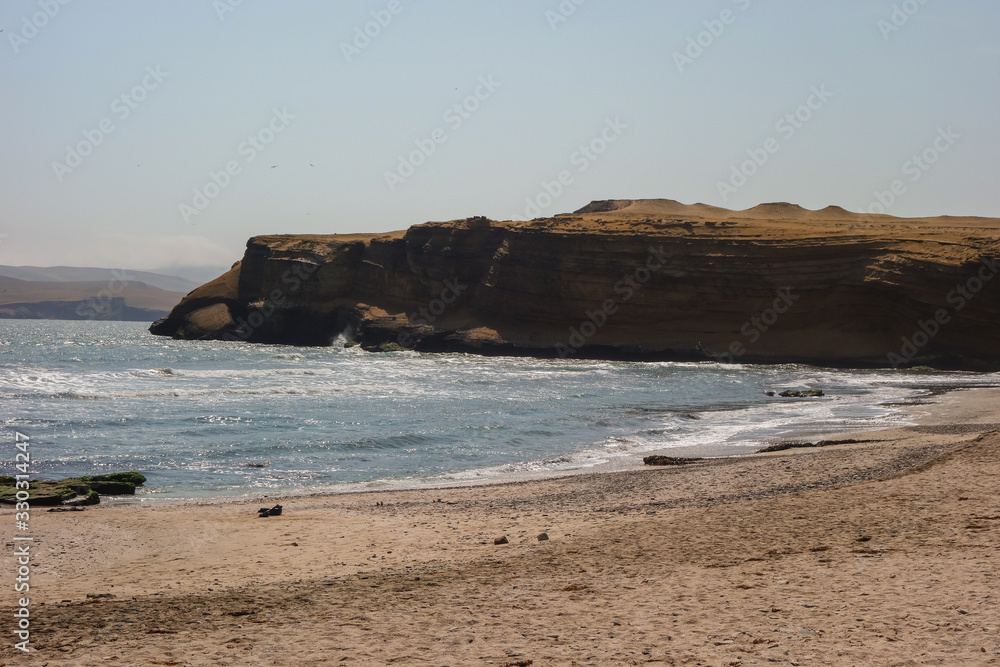 Yumaque beach, at Paracas National Reserve. Arid touristic zone in the coast of Ica/Peru.