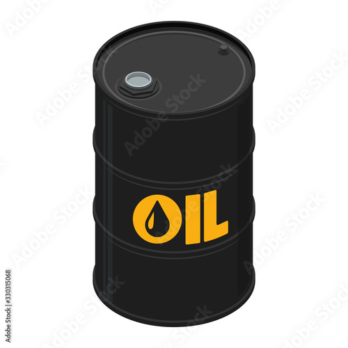 Oil barrel, black color, isometric design. 3D Render. Vector illustration.