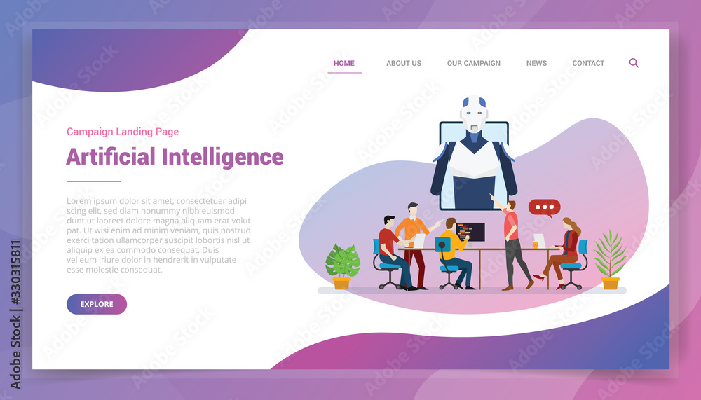 ai artificial intelligence or robot development for website template or landing homepage design campaign