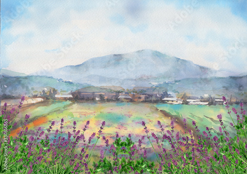 ラベンダー畑風景画